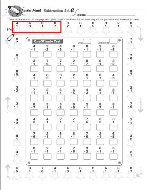 Subtraction 1s Through 9s Basic Rocket Math