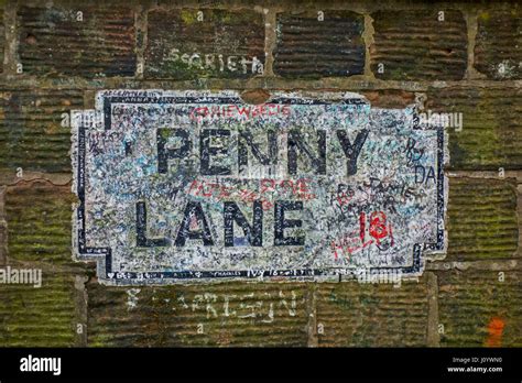 Penny Lane Street Sign In Liverpool Made Famous By The Beatles Stock