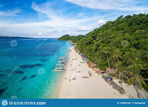 Aerial View Of White Sand Beach On Boracay Island Philippines Stock