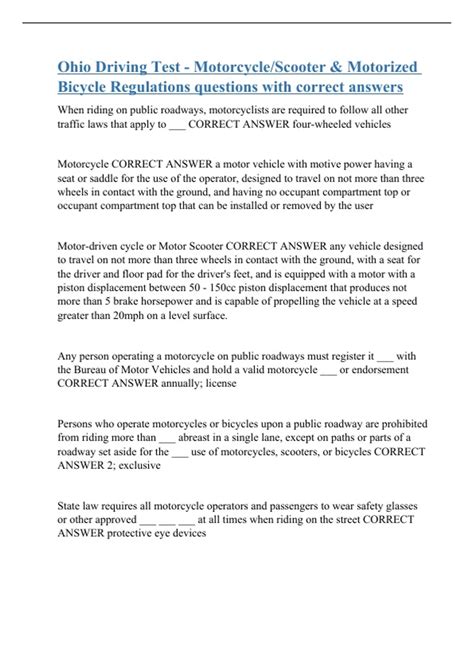 Ohio Driving Test - Motorcycle/Scooter & Motorized Bicycle Regulations