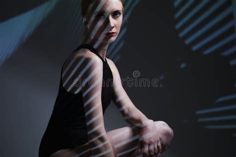 Fashion Art Studio Portrait Of Elegant Naked Lady With Shadow On Her