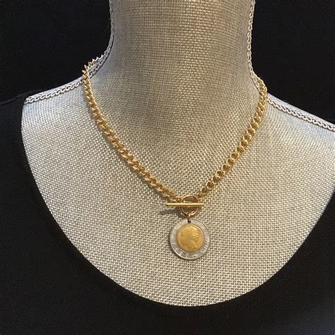 Italian Coin Necklace With Gold Curb Chain Gold Chunky Layering Chain