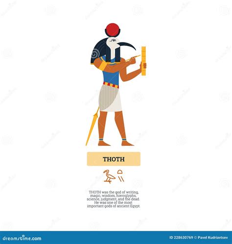 Ancient Egyptian God Thoth Man With Head Of Ibis Bird Flat Vector Illustration Isolated On