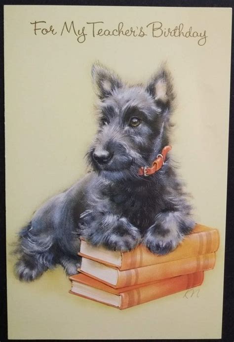 vintage scottish terrier birthday card dog black scottie   teacher collectibles paper