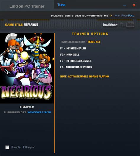 Nefarious Trainer 4 V10 Lingon Download Cheats Codes Trainers