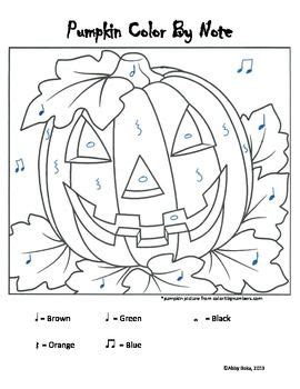 This coloring sheet will help your child develop his handwriting skills while coloring the cat and the pumpkin lantern. Pumpkin Color by Note | Free halloween coloring pages ...