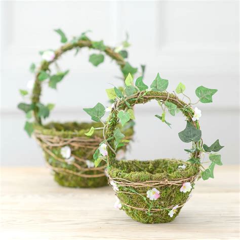 Woodland Moss And Faux Daisy Flower Girl Basket Set By The Flower