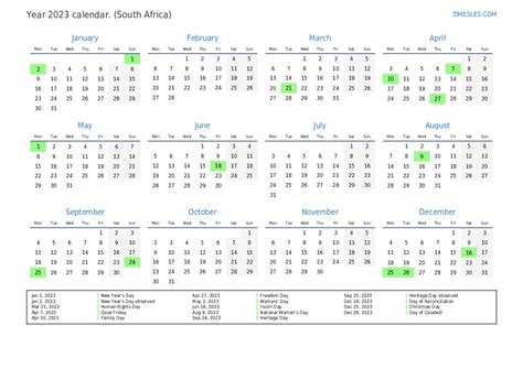 South African Calendar 2023 With Holidays Pelajaran