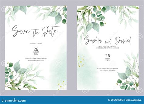 Watercolor Wedding Invitation Cards Greenery Poster Invite Stock