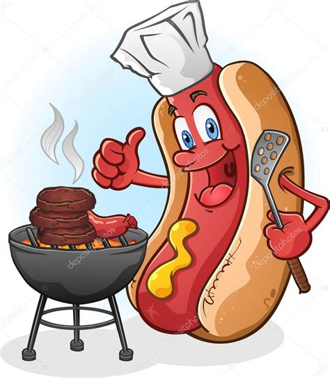 Hot Dog Cartoon Grilling On A Barbecue Stock Illustration By ©aoshlick