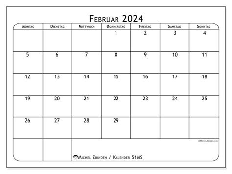 Kalender Februar 2024 Zum Ausdrucken “51ms” Michel Zbinden At