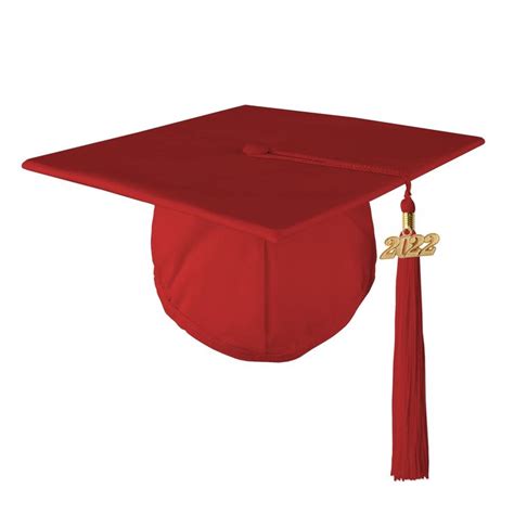 A Red Graduation Cap With A Tassel Hanging From Its End And The Word
