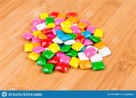 Rounded Square Unchewed Multicolored Bubble Gum Pieces Stock Image