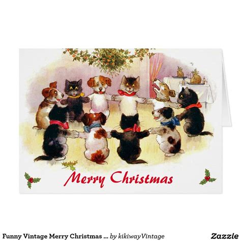 Funny Vintage Merry Christmas Cats And Dogs Holiday Card