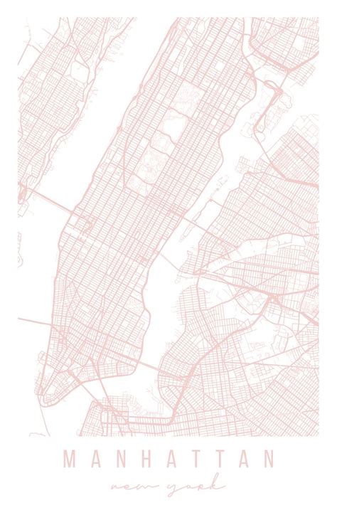 Manhattan New York Light Pink Minimal Street Map Art Print By Typologie