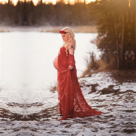Summer Lace Maternity Photography Dress Slash Neck See Through