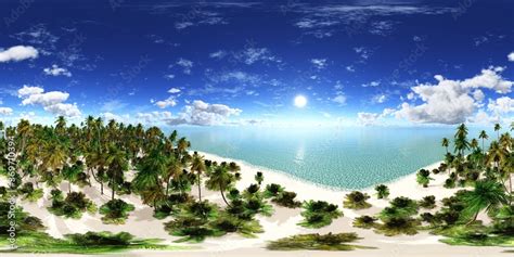 Tropical Beach With Palm Trees Hdri Environment Map Round Panorama