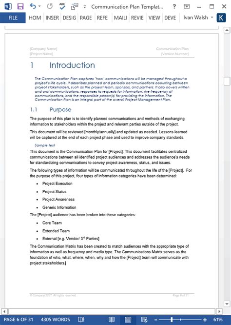 communication plan templates ms word  spreadsheets