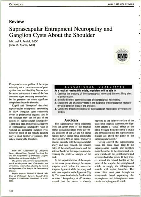 Suprascapular Entrapment Neuropathy And Ganglion Cysts About The