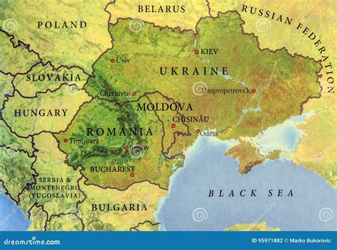 Mapa Geográfico Del País Europeo Ucrania El Moldavia Y Rumania Foto De