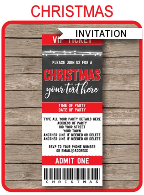 christmas chalkboard ticket invitations template