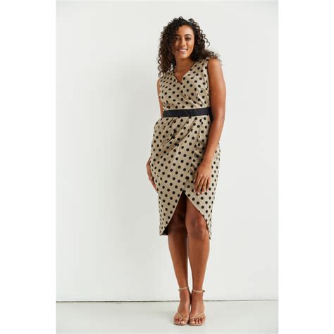 bessie beaming illusion wrap dress in natural and black polka dots deer you wolf and badger