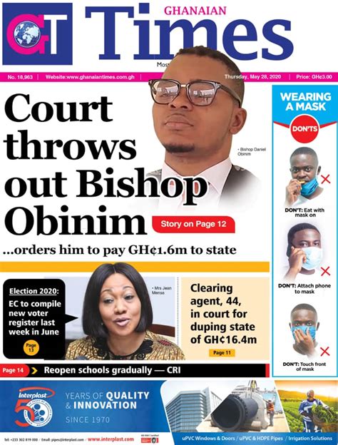 GHANAIAN TIMES NEWSPAPER FRONT PAGE