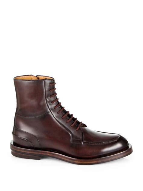 Gucci Leather Laceup Military Boots In Cocoa Brown For Men Lyst