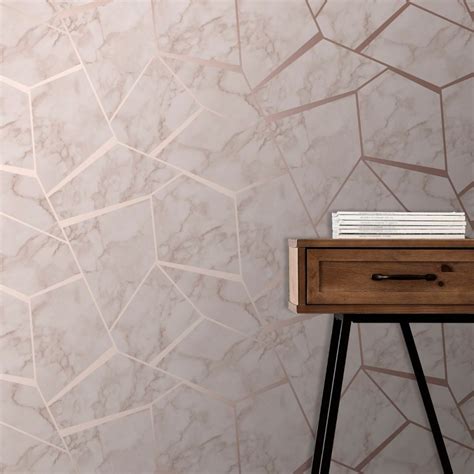 Fractal Geometric Marble Wallpaper Rose Gold Fine Decor