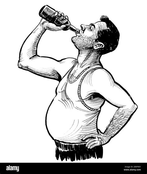 Vector Illustration Drunk Man Bottle Black And White Stock Photos