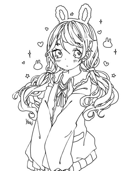 Super Cute Anime School Bunny Girl Coloring Page Coloring Pages