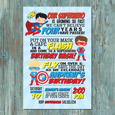Superhero Birthday Party Invitation For Boy Or Girl By Shortyitsurbirt
