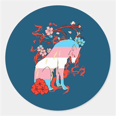 Transgender Wolf Flower Flag Lgbtq Trans Pride Classic Round Sticker