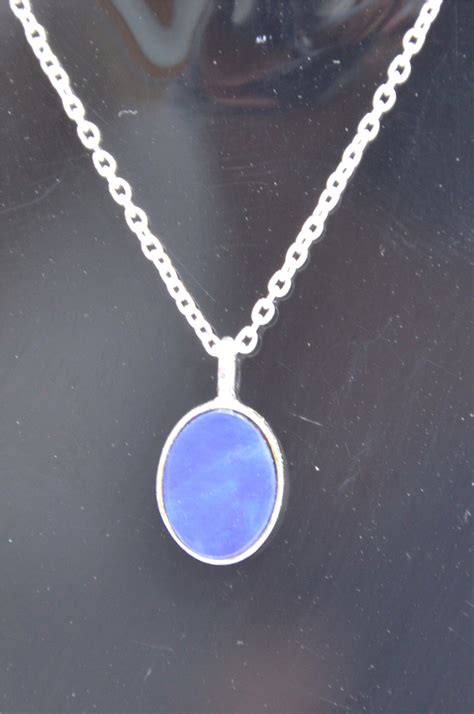 Natural Blue Opal Necklace Silver Blue Opal Pendant Etsy