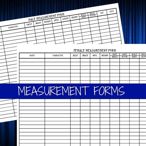 Printable Theater Costume Measurement Form Male And Female Instant