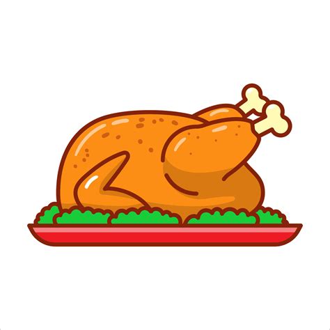 Roast Chicken Vector Illustration Isolated On White Background Turkey Meat Cartoon Illustration