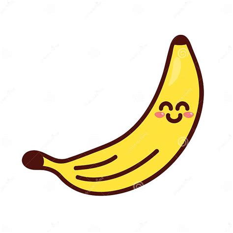 Kawaii Banana In Cartoon Style Cute Fruit Character With Smiling Face Stock Vector