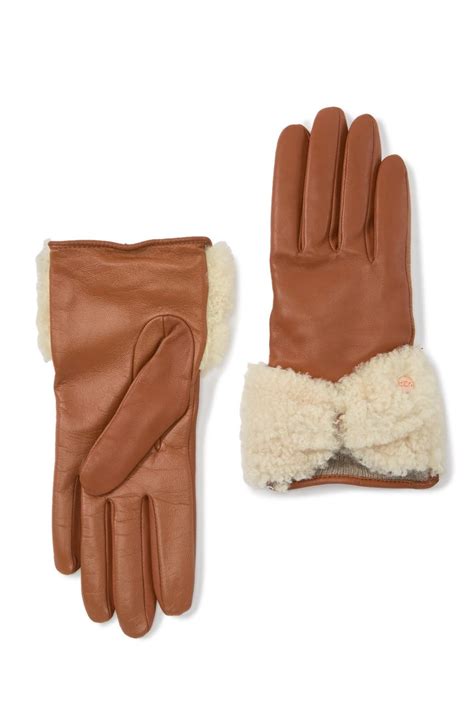 ugg touchscreen genuine shearling bow leather sheepskin gloves nordstrom rack