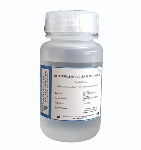 100 Ml Depc Treated Nuclease Free Water Laboratory Reagent Grade At