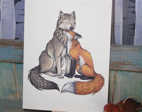 Wolf Fox Illustration A Print On Gsm Card Available In Colours Fox Illustration Fox