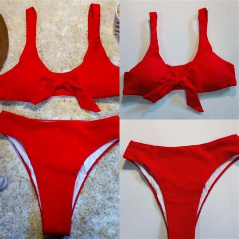 42 Off 2019 Padded High Cut Bandeau Bikini Set In Red Zaful