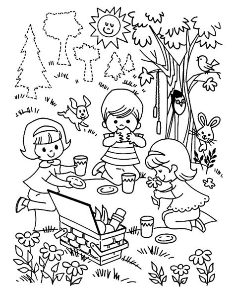 There are also a few printable worksheets for both english and math here, including a word search and place value worksheet. Three Children Playing Family Picnic Coloring Pages - NetArt
