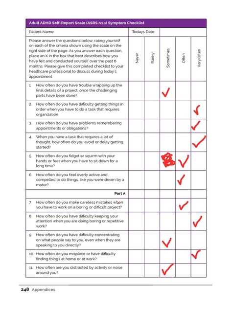 Adult Adhd Self Report Scale Asrs V11 Symptom Checklist Part A Pdf