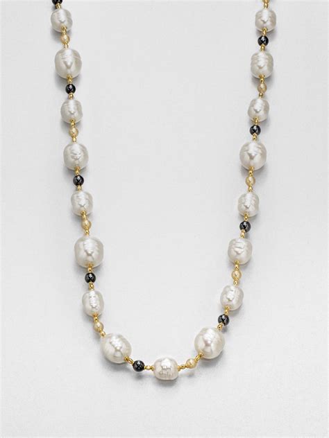 Lyst Majorica 12mm 16mm White Baroque And 6mm Champange Pearl Long Necklace