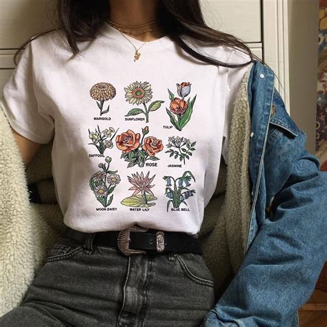 Harajuku Shirt Summer Sunshine Plant Wildflower Graphic Tees Women