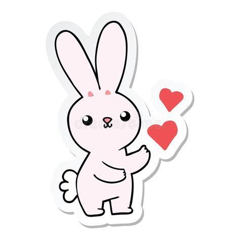Sticker Of A Cute Cartoon Rabbit With Love Hearts Stock Vector