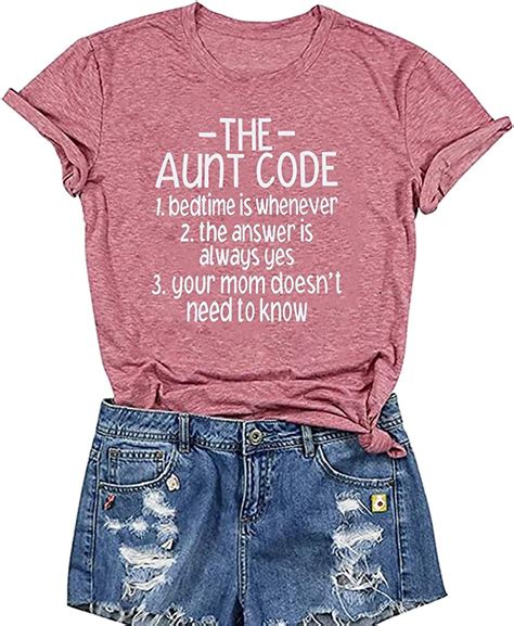 Fchich The Aunt Code Shirts Women Funny Letter Sayings Print Auntie T Shirt Bless Aunt Tops Tees