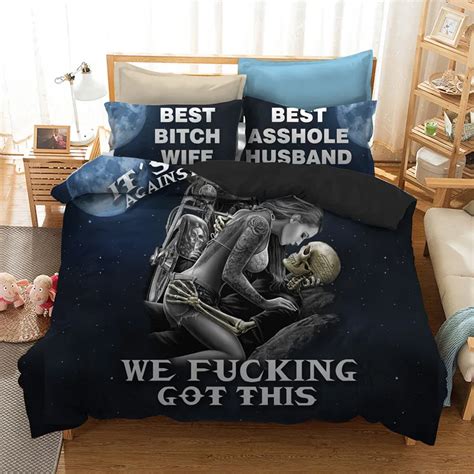Fanaijia Black Skull Bedding Set Queen Size 3d Couple Kissing Skull Printed Duvet Cover With