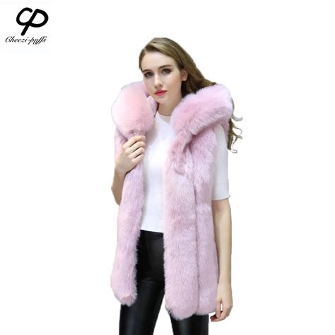 Cp Brand Fur Vest Women Winter Fake Fur Vest With Hood Furry Cute Faux