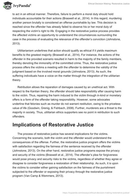 Ethical Decision Making Restorative Justice 1470 Words Essay Example